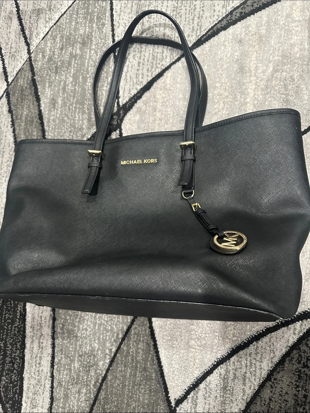 Michael Kors Black Saffiano Leather Tote with Gold Accent